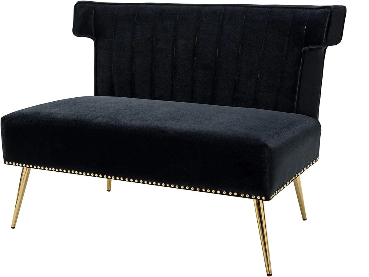 Velvet Upholstered Armless Loveseat Sofa with Golden Metal Legs C163