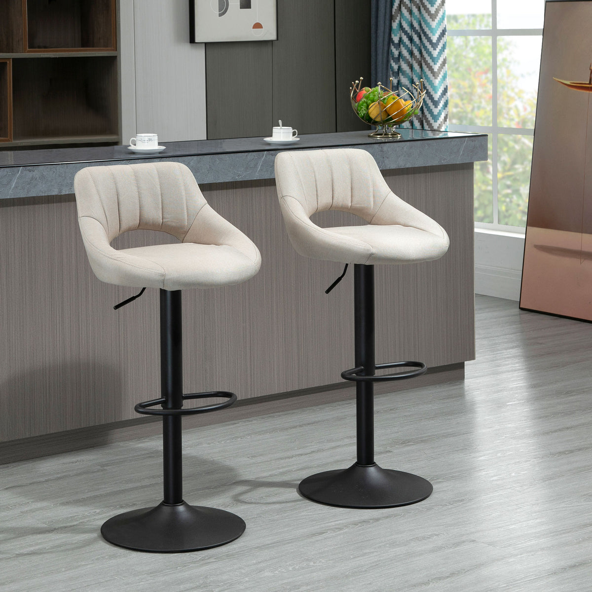 White Adjustable Height Swivel Bar Stool Set of 2 K462