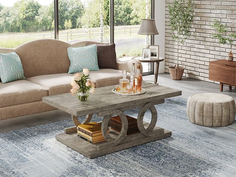 47 Inches Farmhouse Wood Coffee Table with Storage Shelf Z652