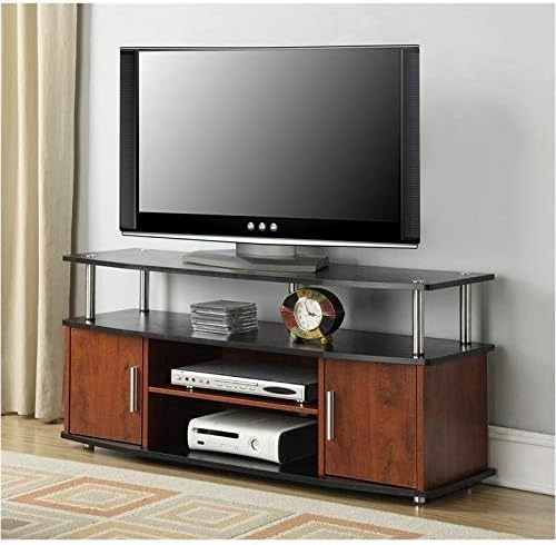 47 TV Stand with 2 Storage Cabinets in Cherry/Black and Stainless Steel Clad Finish F92058