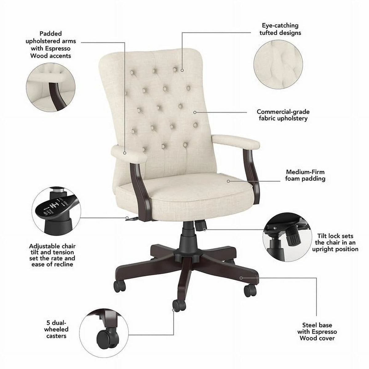 High Back Fabric Office Chair with Arms in Cream M173790