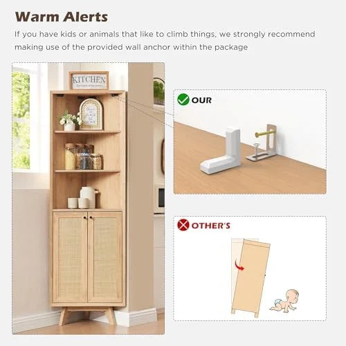 Natural Rattan Bathroom Floor Cabinet with Sliding Door & 3 Drawers J2129