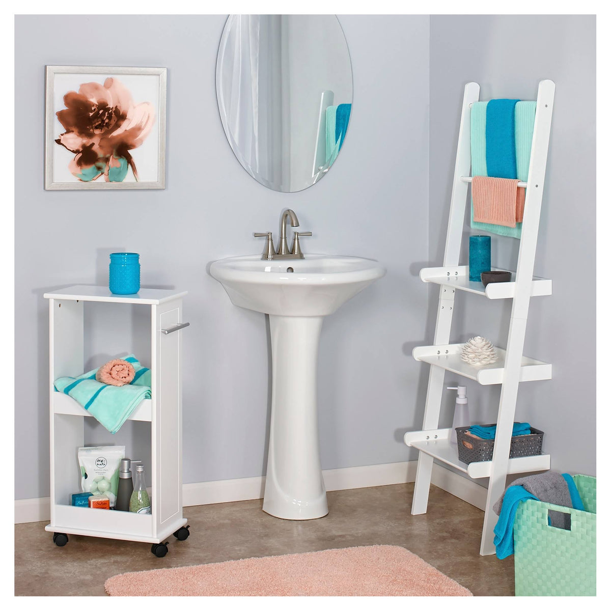 White Rolling Side Cabinet with Shelves W187360