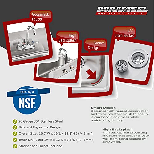 Stainless Steel Wall Mount Kitchen Sink with Strainer and Faucet Y684745