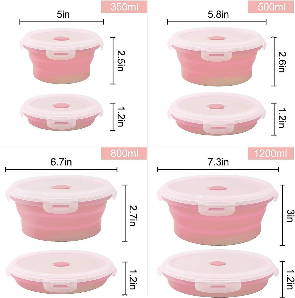Pink Silicone Collapsible Food Storage Containers, Set of 4 L9135