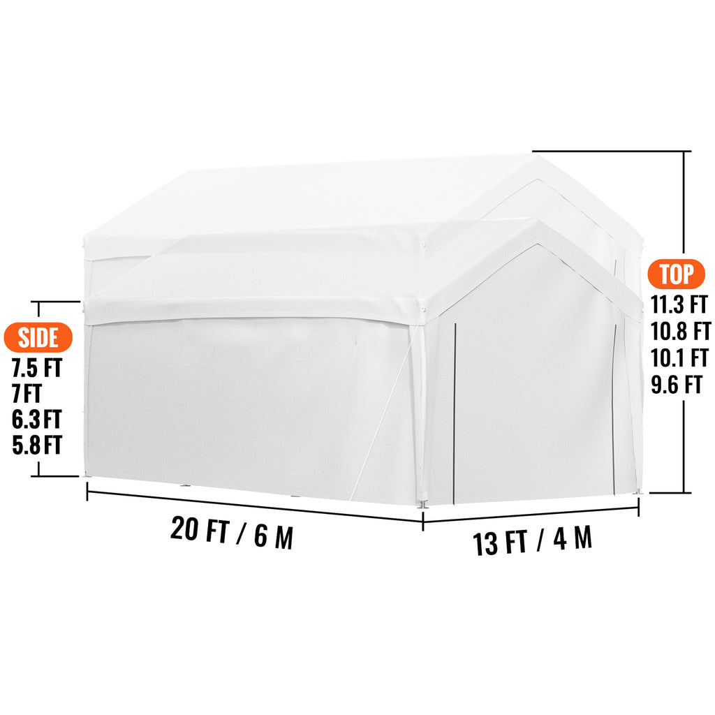 White 13 x 20ft Carport Canopy with 8 Legs and Sidewalls Z9523