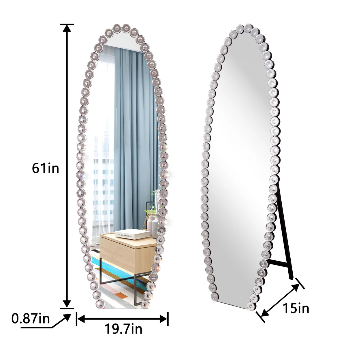 Oval Jeweled Crystal Full Length Mirror 61"X19.7" C632
