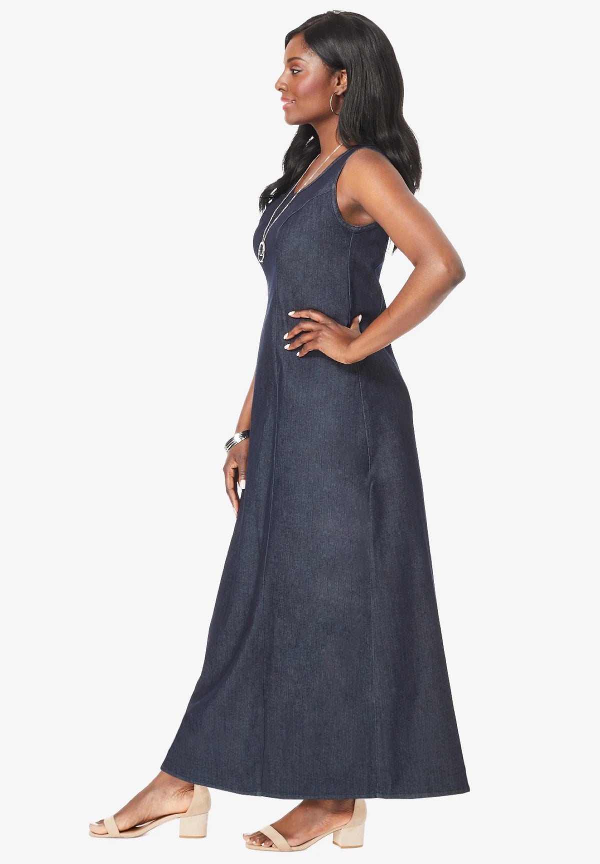 White Stretch Denim Maxi Dress I3205