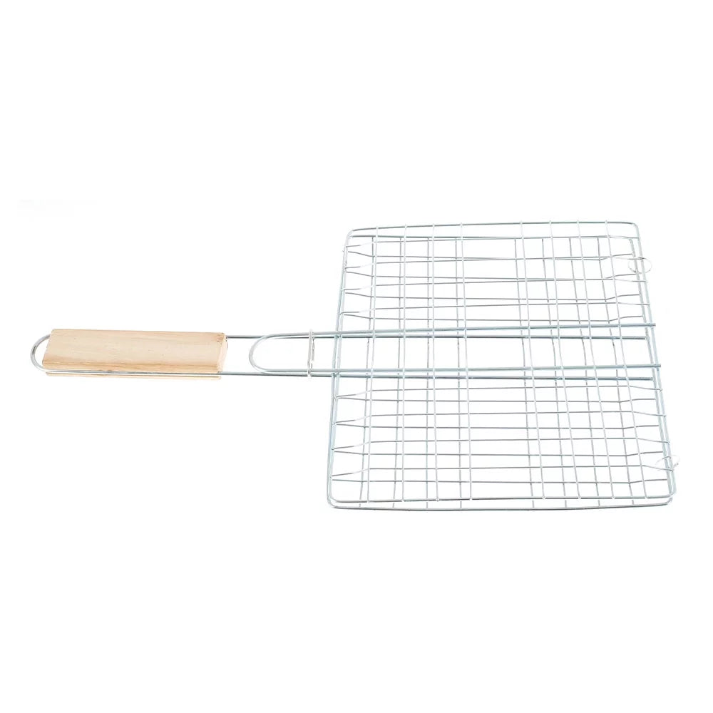 Stainless Steel Folding Barbecue Grilling Basket with Wooden Handle E128383