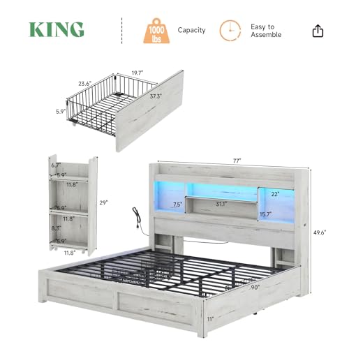 Queen Bed Frame with 4 Storage Drawers and Bookcase Headboard N61115