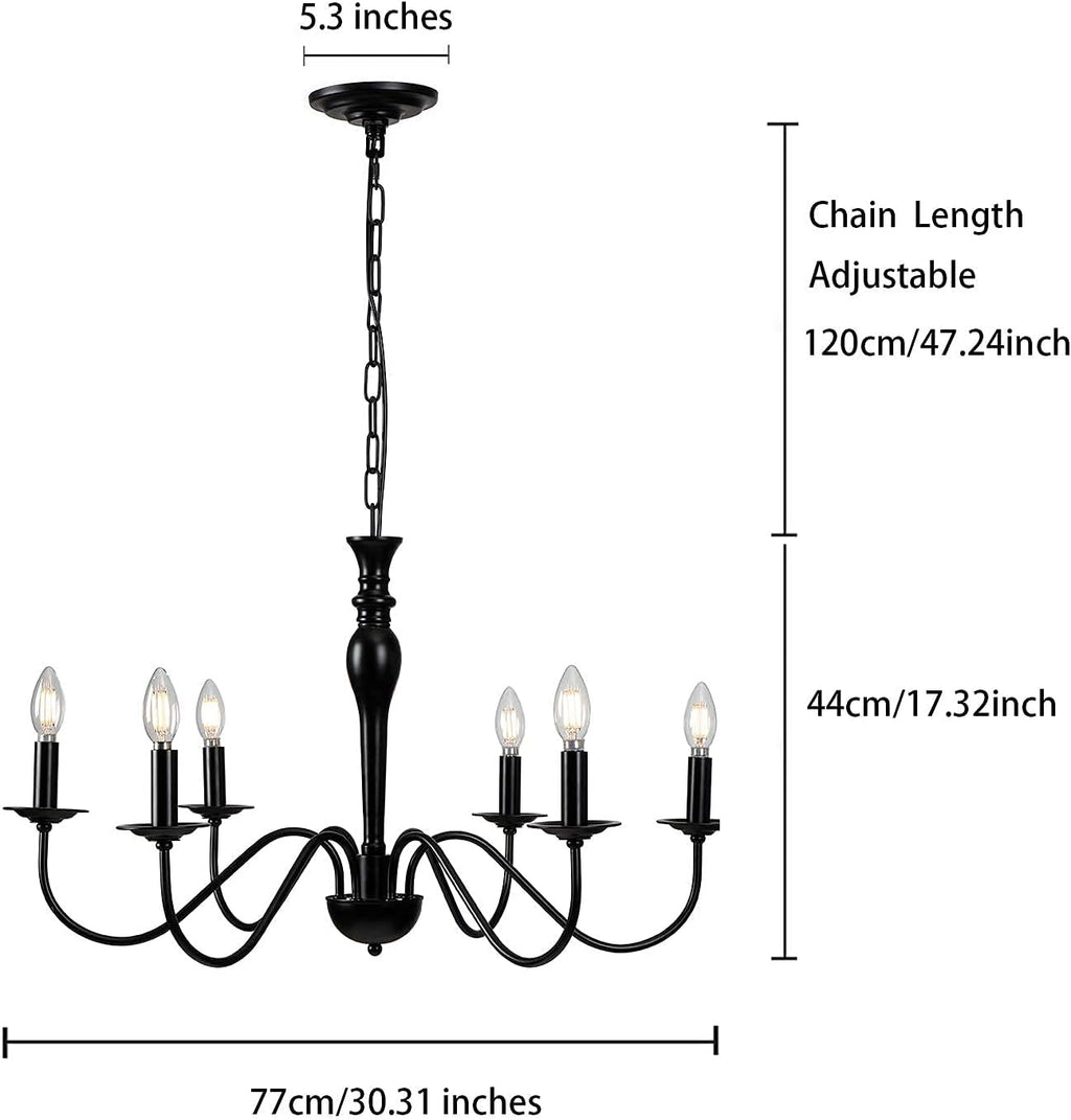 Rustic Farmhouse 6-Lights Black Metal Candle Chandelier L4383