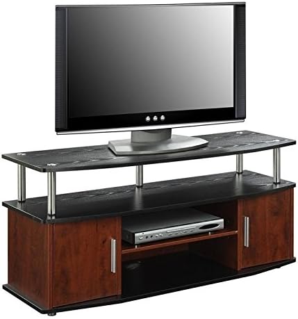 47 TV Stand with 2 Storage Cabinets in Cherry/Black and Stainless Steel Clad Finish F92058