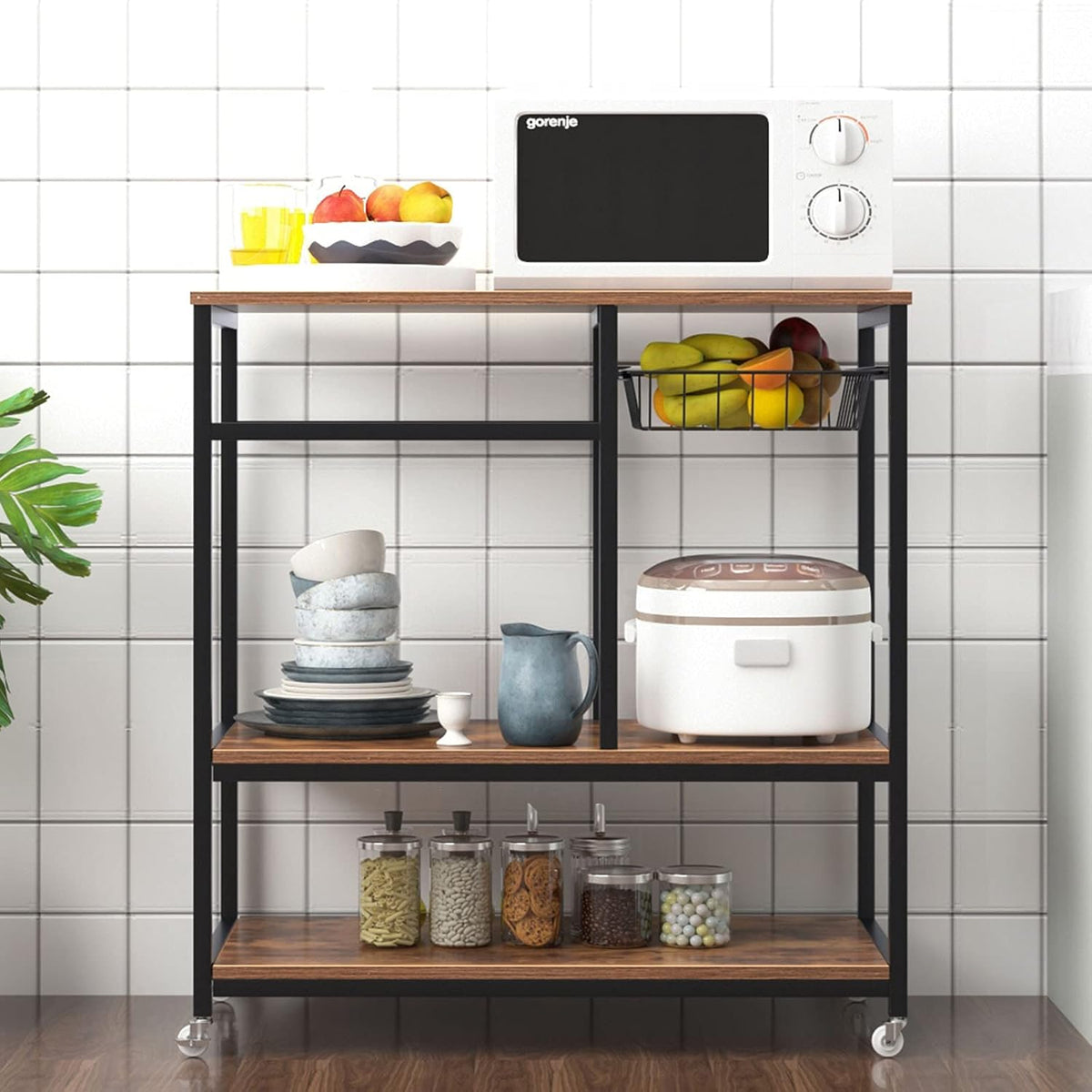 3-Tier Kitchen Baker's Rack with Drawer Black O284661