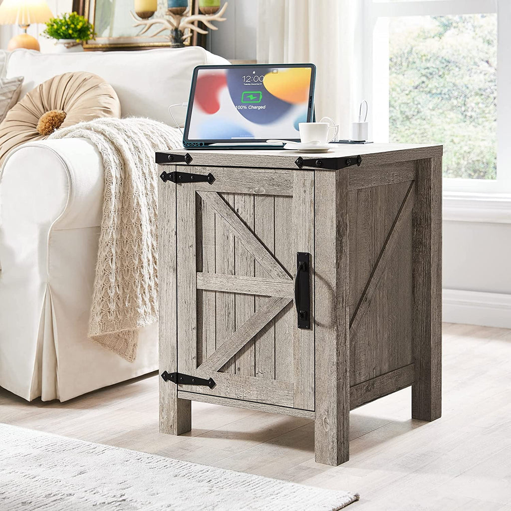 Large Wood Metal End Side Table with Charging Station V935