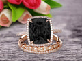 3 Carat Cushion Cut Black Diamond Moissanite Trio Set Ring On 10k Rose Gold N4580
