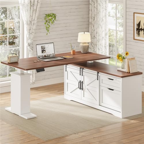 Black L Shaped Standing Desk with Storage Drawers and Power Outlets G8050