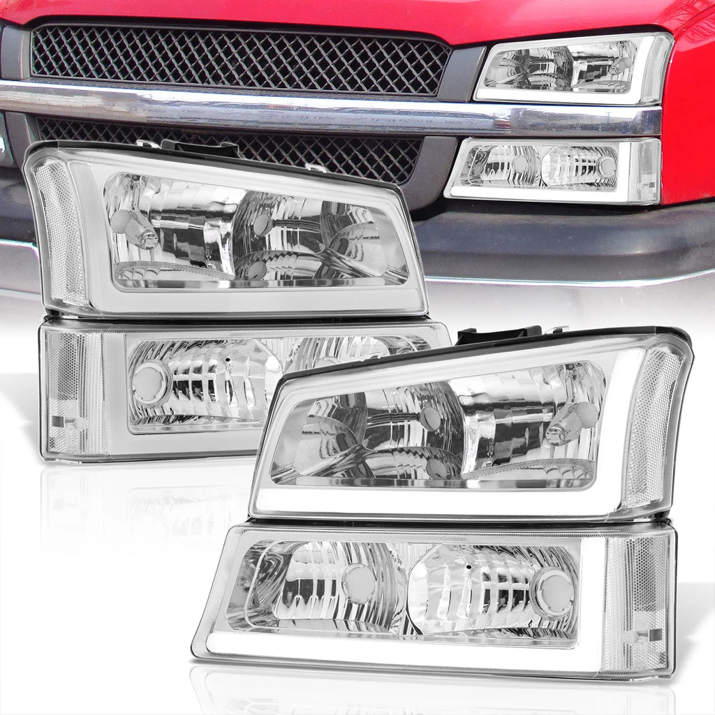 LED DRL Chrome Housing Clear Lens Signal Headlights LH & RH A82175