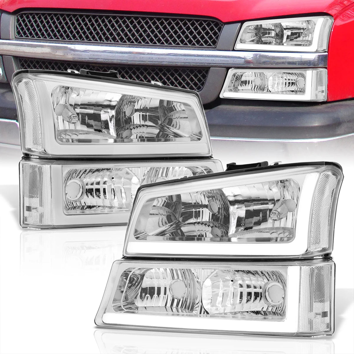 LED DRL Chrome Housing Clear Lens Signal Headlights LH & RH A82175