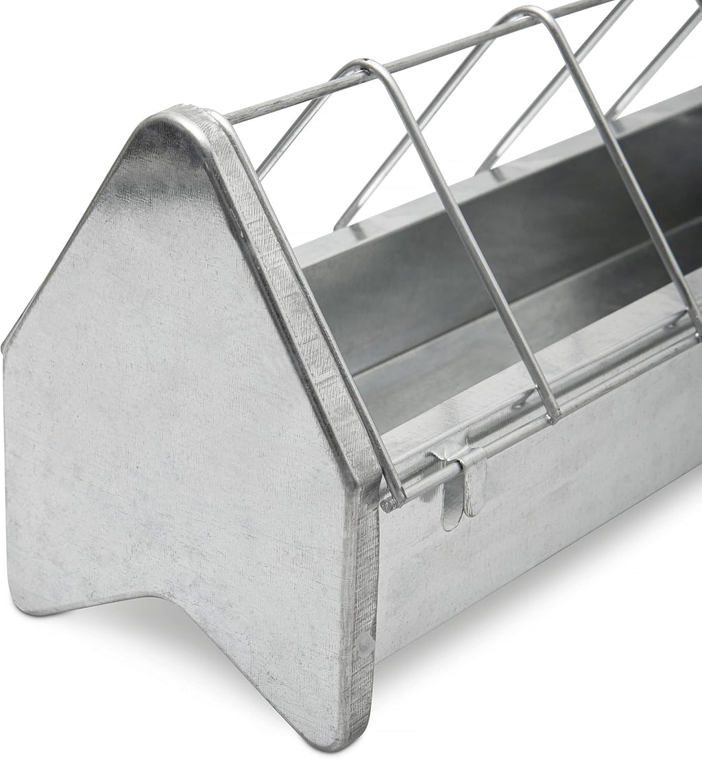 15" Galvanized Metal Poultry Feed Tray with Removable Anti Roosting Guard E698