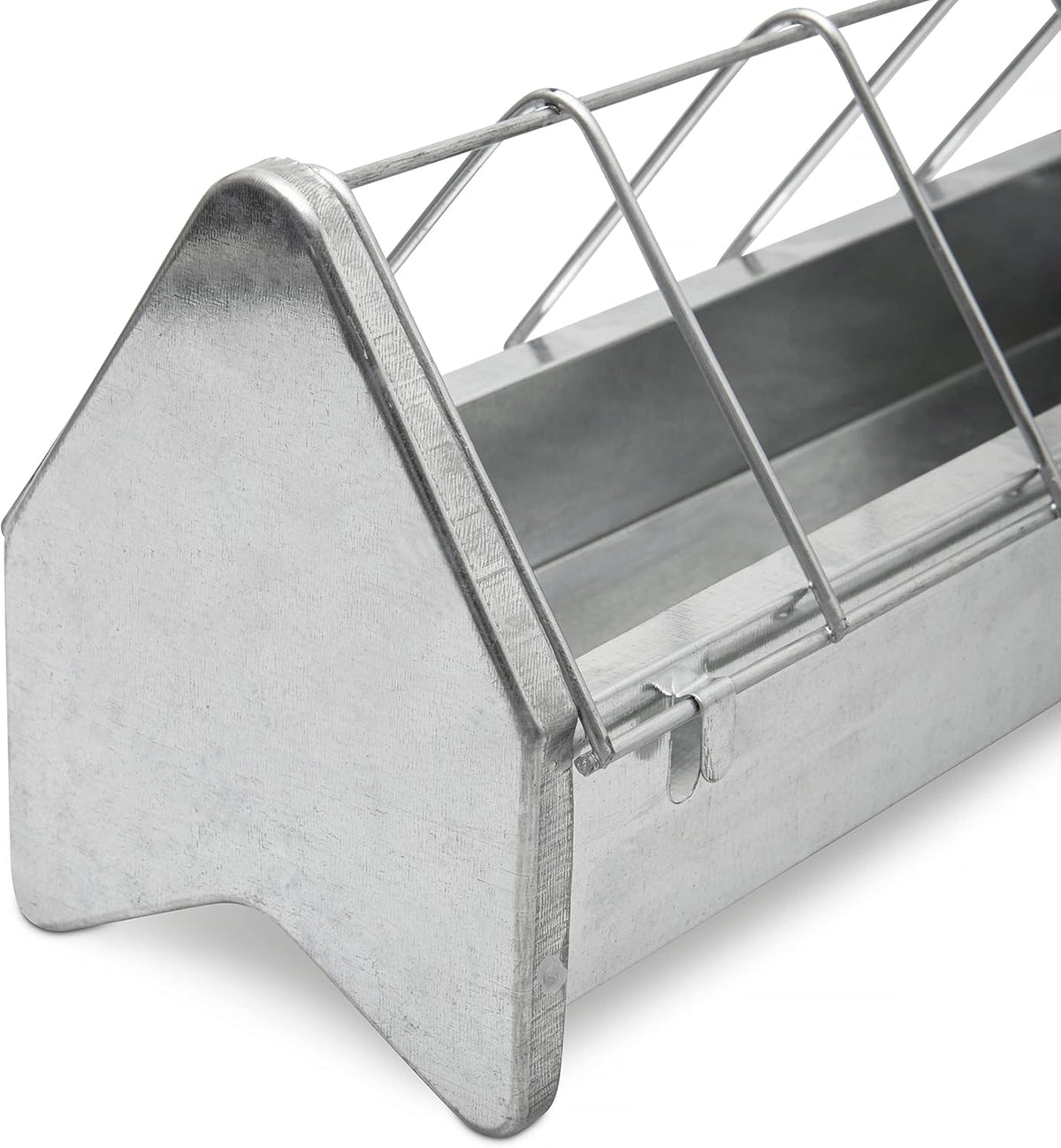 15" Galvanized Metal Poultry Feed Tray with Removable Anti Roosting Guard E698