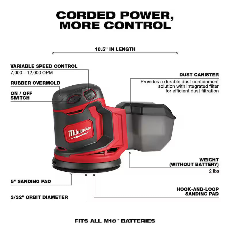 18V Cordless Random Orbit Sander with Battery and Charger J3668