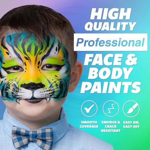 12 Color Water Activated Face Paint Palette with 2 Brushes B488