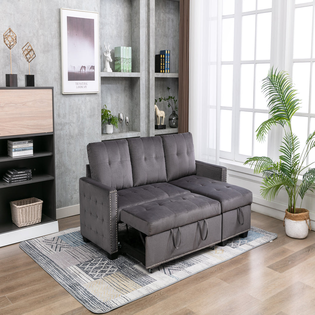 Gray Velvet Reversible Sleeper Sofa with Storage Chaise R95993