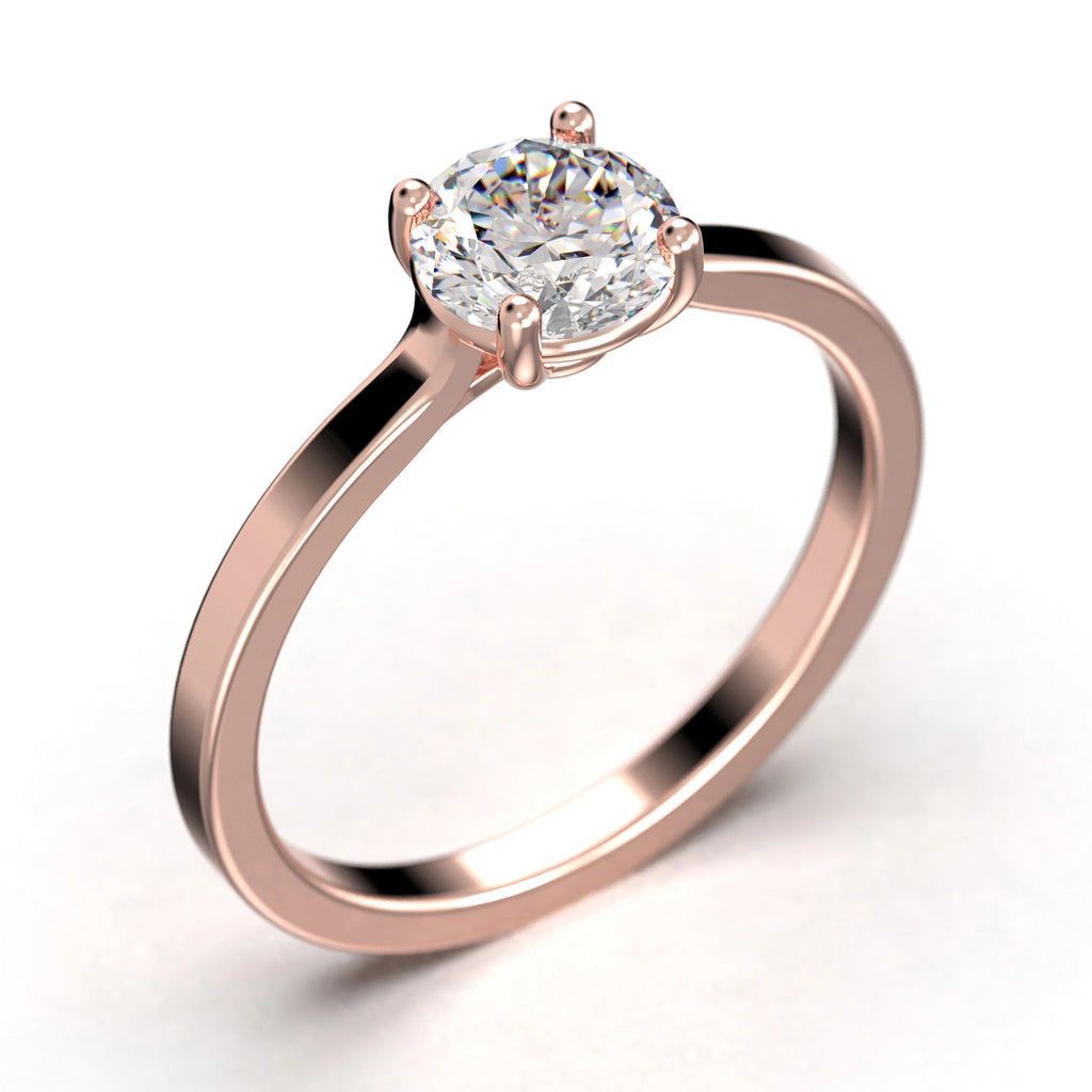 1.00 Carat Round Cut Moissanite Solitaire Engagement Ring in 10k Solid Rose Gold K6834