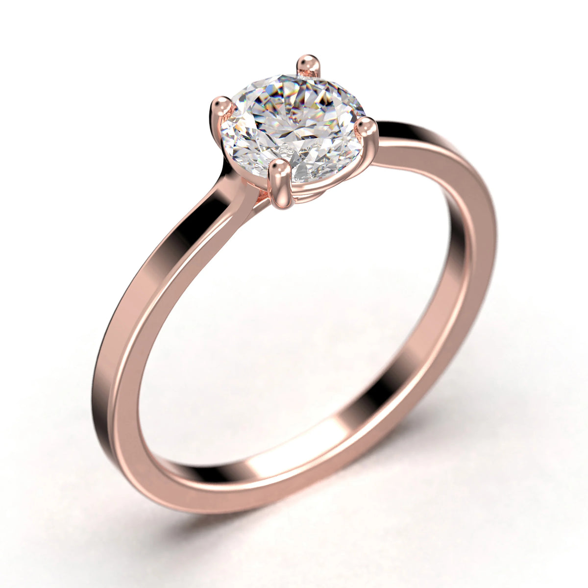 1.00 Carat Round Cut Moissanite Solitaire Engagement Ring in 10k Solid Rose Gold K6834