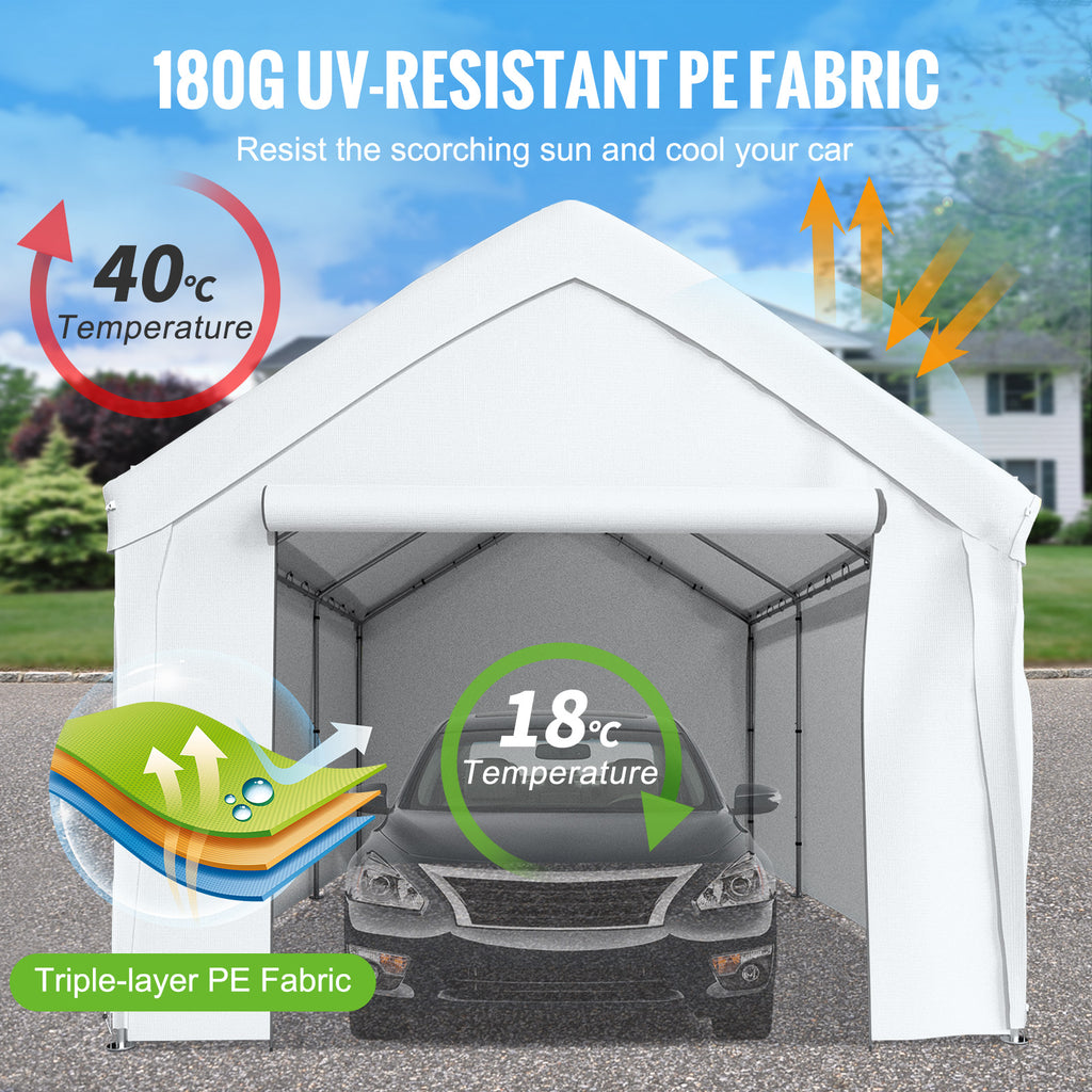 White 13 x 20ft Carport Canopy with 8 Legs and Sidewalls Z9523