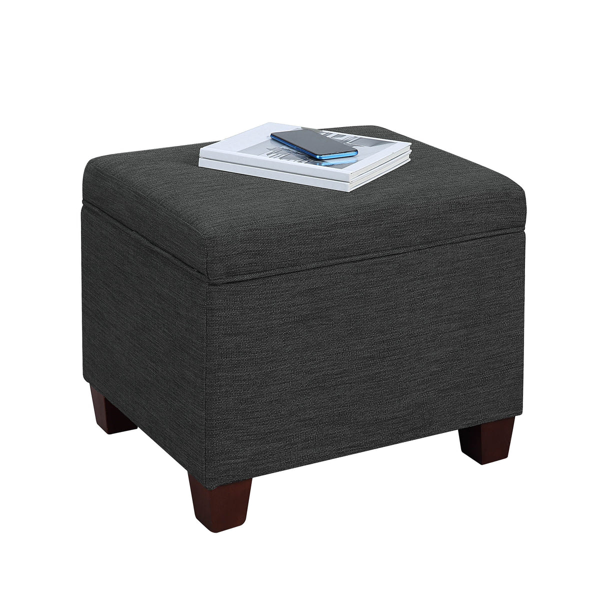 Dark Charcoal Gray Fabric Storage Ottoman W7933