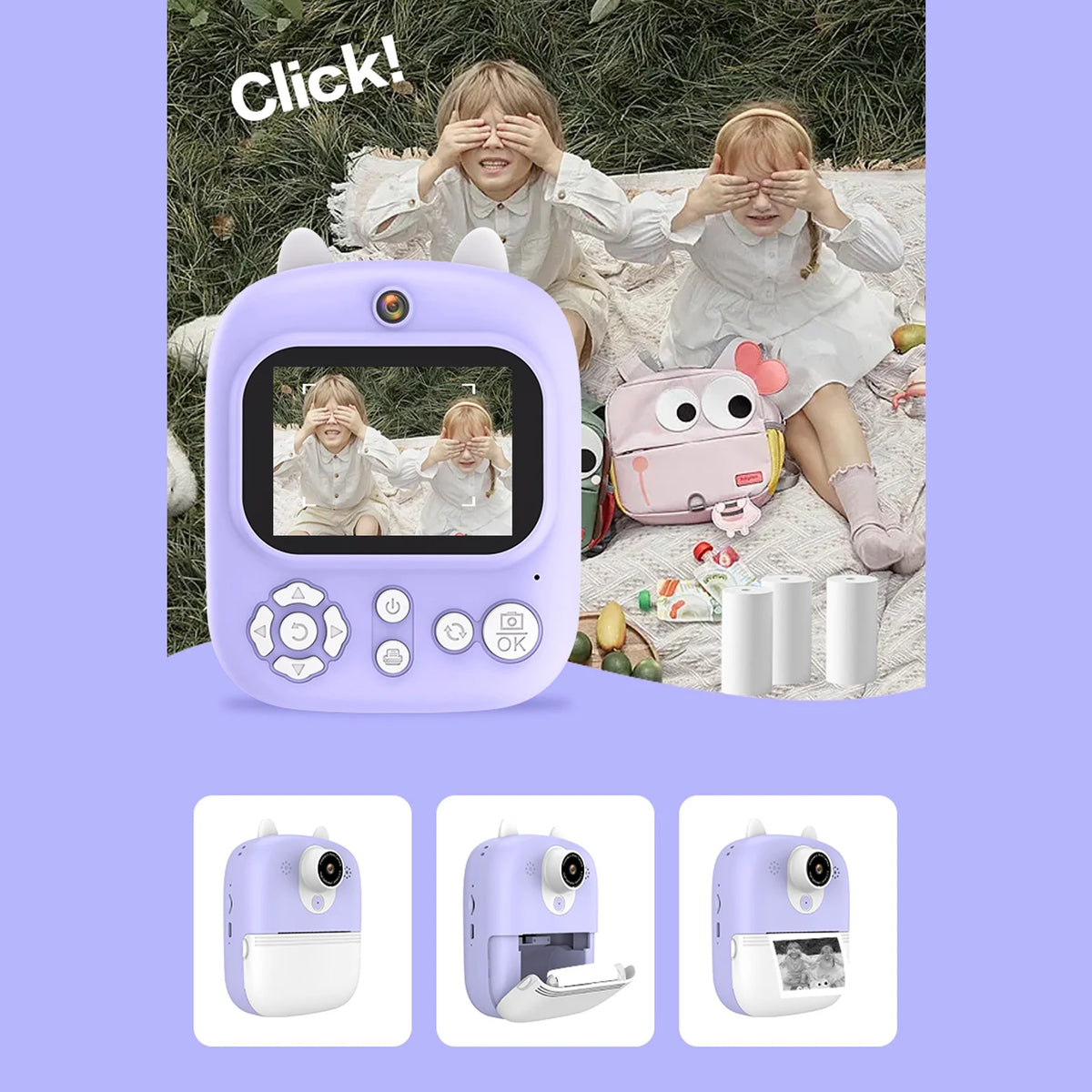 Instant Camera with Dual Lenses, 12MP, 32GB Memory, 3 Printing Paper Rolls M888188