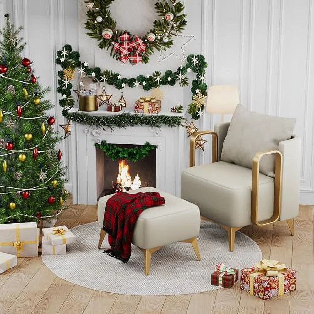 Faux Leather Accent Chair with Ottoman G8045