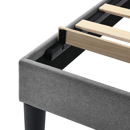 Queen Size Platform Bed Frame with Upholstered Headboard, Button Tufted Design, Light Grey I423588