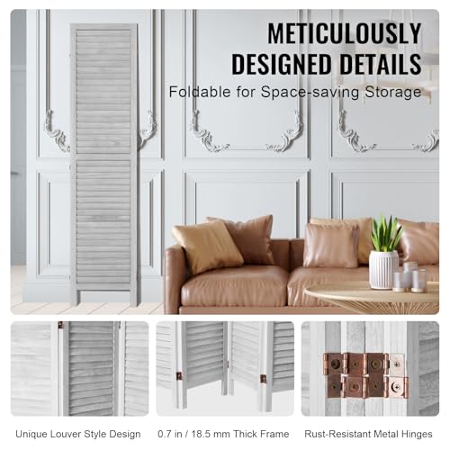 Light Grey 4 Panel Folding Wood Room Divider Q602