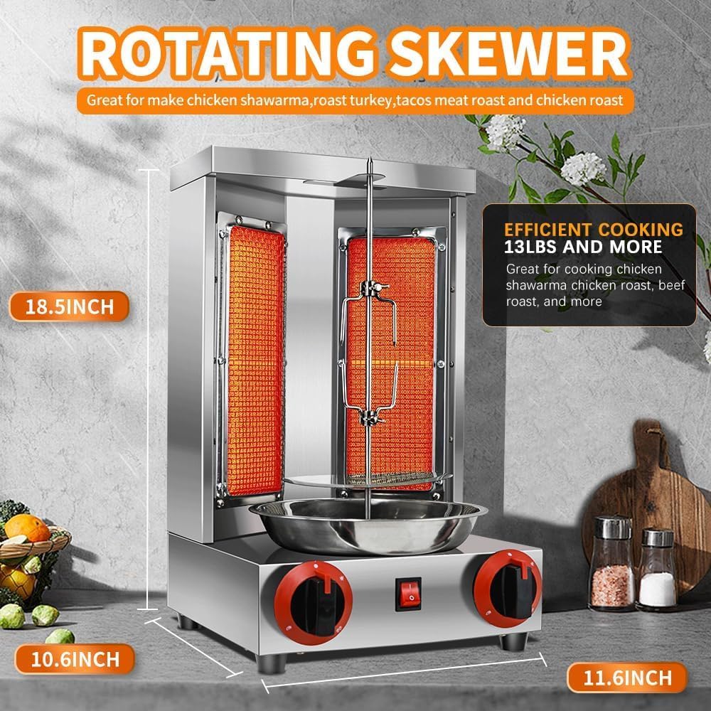 Gas Vertical Doner Kebab Machine with 2 Burner and Meat Catch Pan A2227