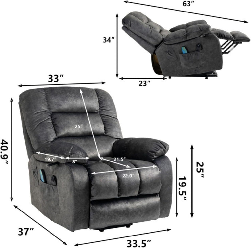 Oversized Dual Motor Lift Recliner with Heat and Massage F5063