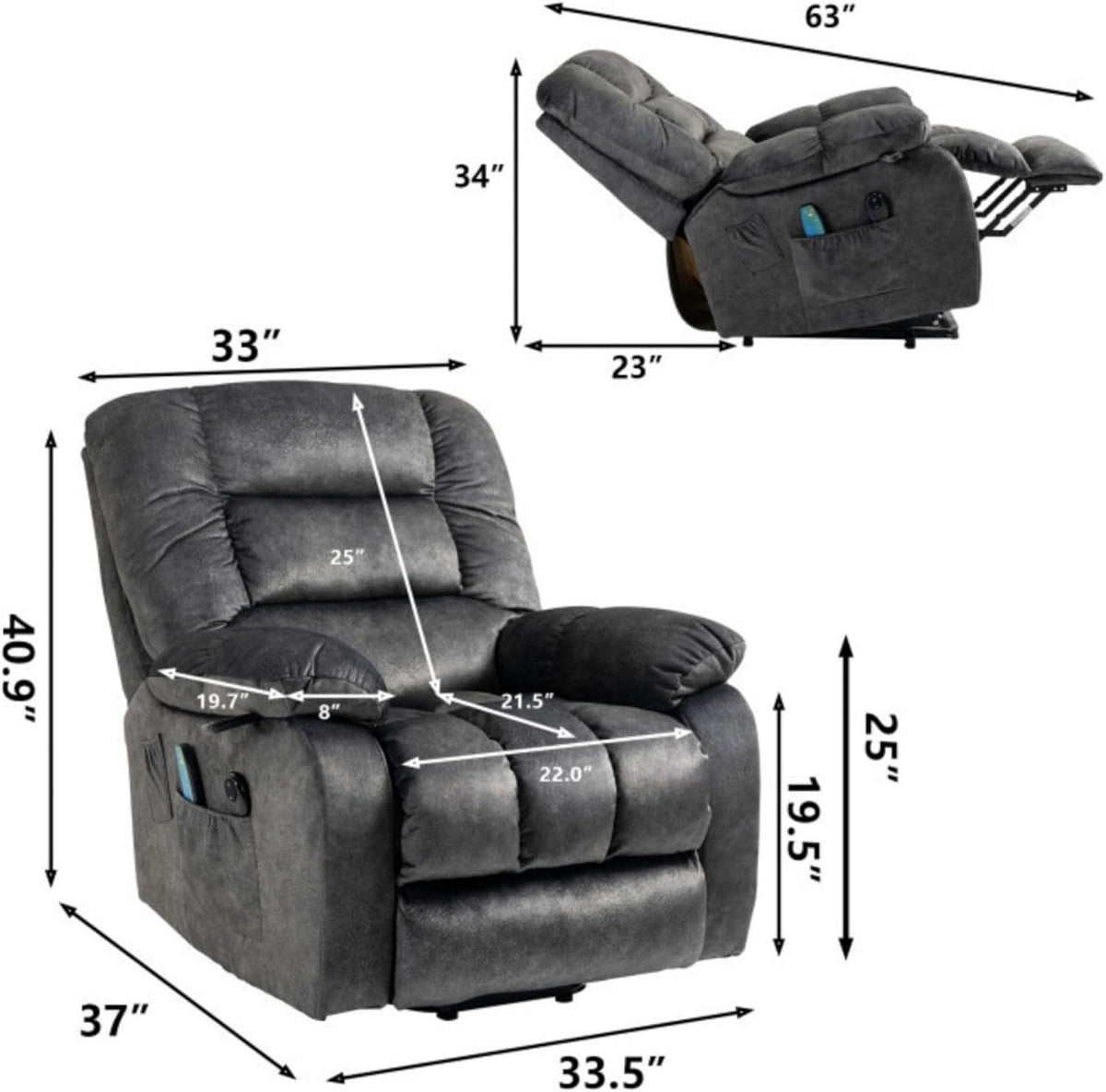 Oversized Dual Motor Lift Recliner with Heat and Massage F5063