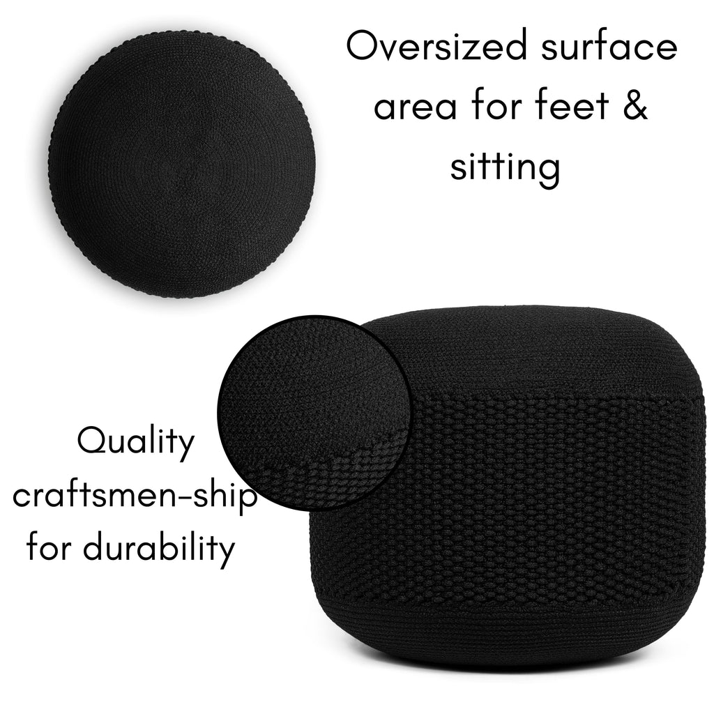 Woven Knitted Indoor or Outdoor Pouf - Black E35702