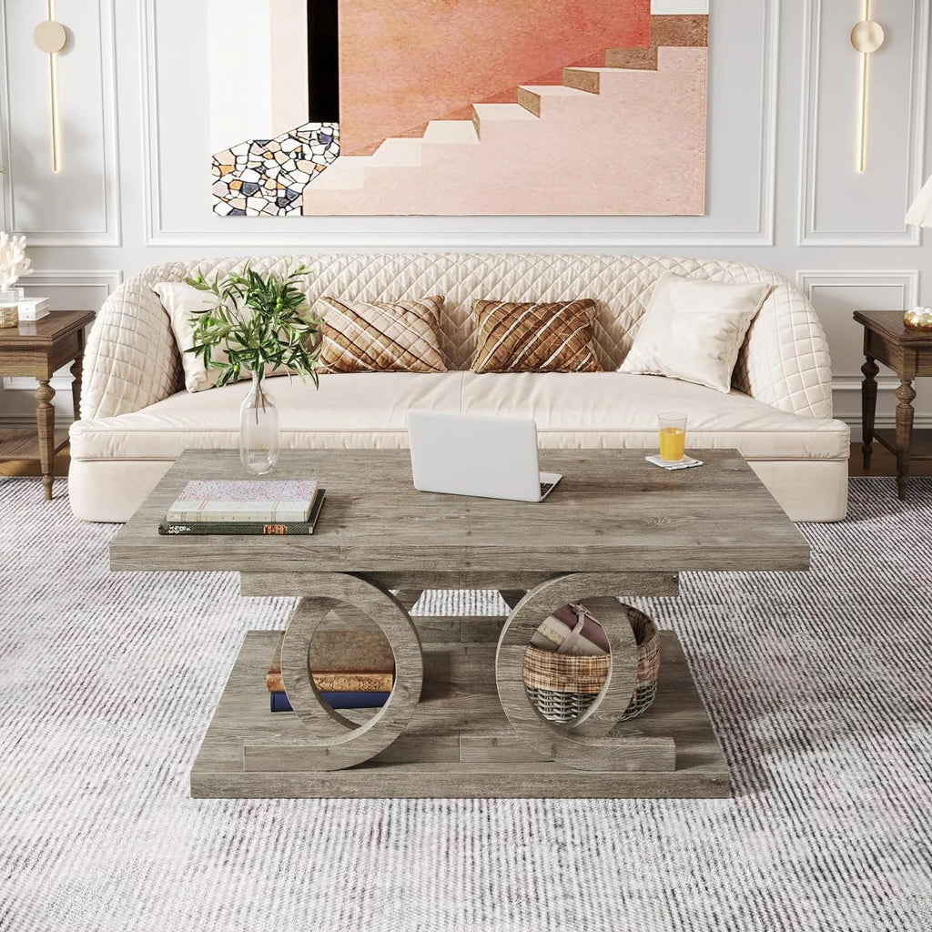 47 Inches Farmhouse Wood Coffee Table with Storage Shelf Z652