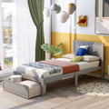 Gray Twin Wood Platform Bed with Headboard and Storage Drawer V510465