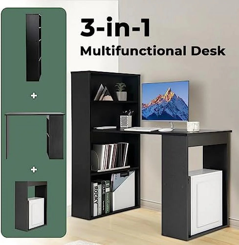 48 Inch Computer Desk with Bookshelf and CPU Stand Y71066