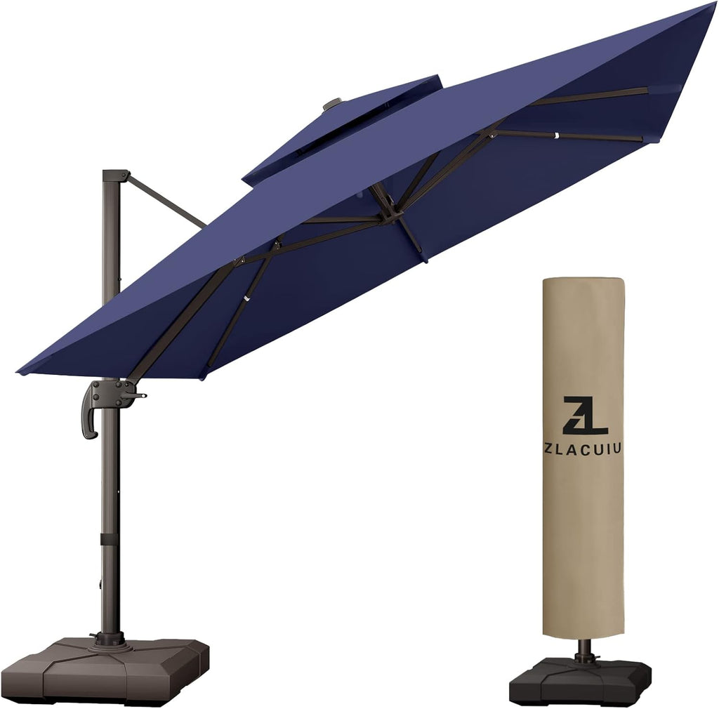 Navy blue 10 * 10FT Square Cantilever Patio Umbrella S994