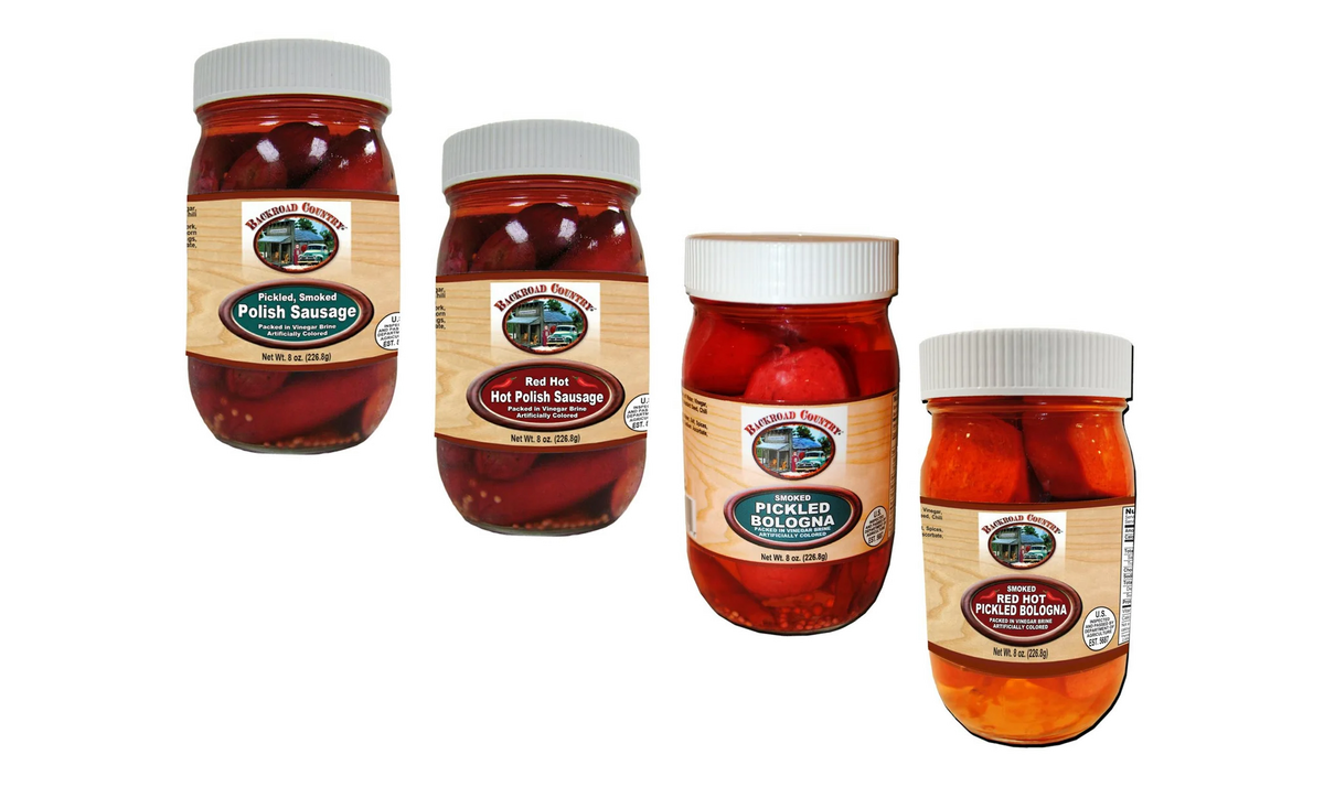 Pickled Polish Sausage & Pickled Bologna 4-Pack 8 oz. Jars V8896