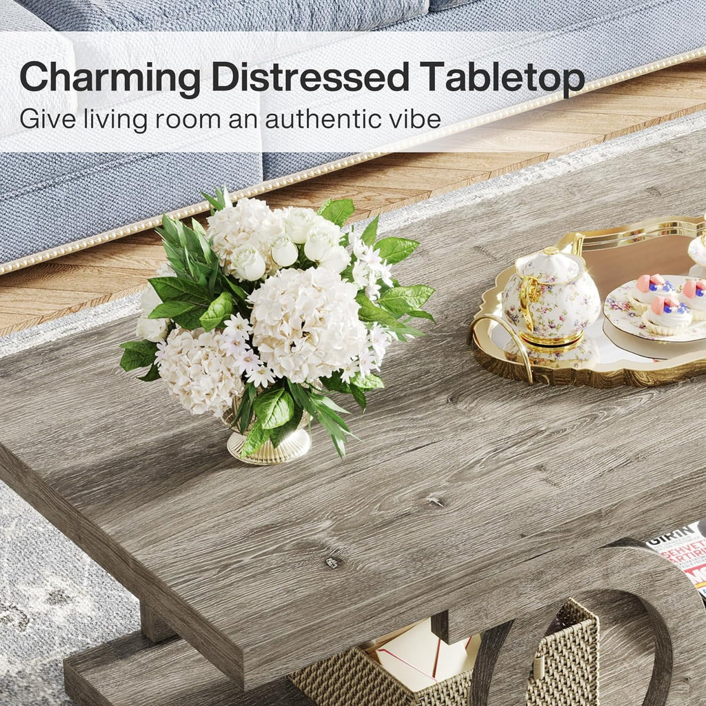 47 Inches Farmhouse Wood Coffee Table with Storage Shelf Z652