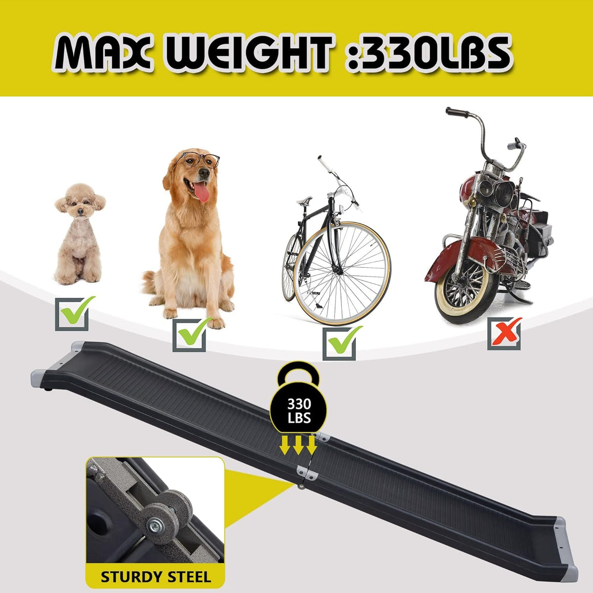 Folding Pet Ramp with Side Rails, 63 L x 14.75 W, Black U1887