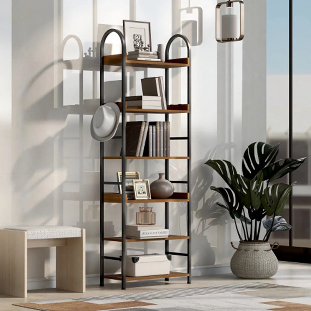 70.8 Inch Tall 6-tier Bookshelf with Round Top Frame F938