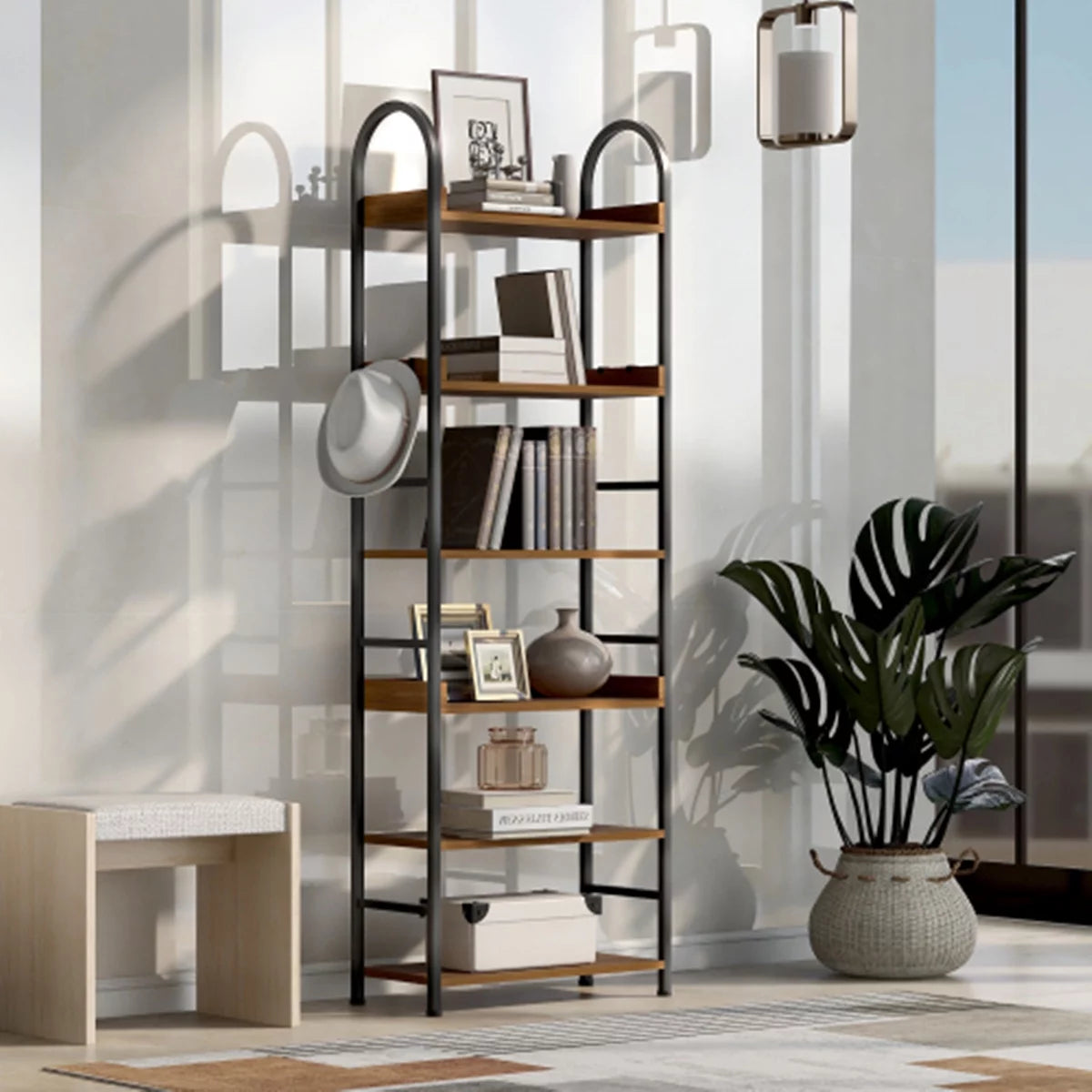 70.8 Inch Tall 6-tier Bookshelf with Round Top Frame F938