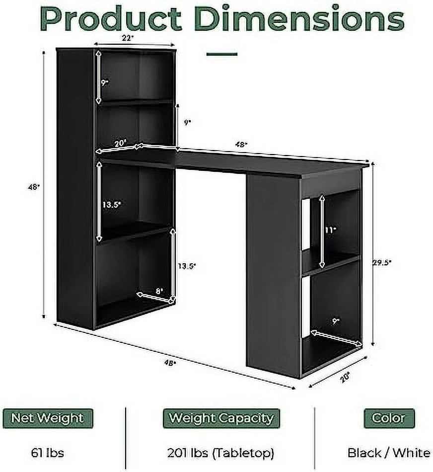 48 Inch Computer Desk with Bookshelf and CPU Stand Y71066