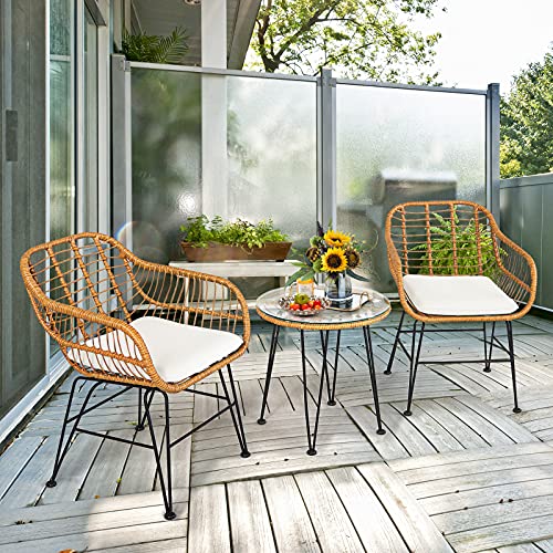 3 Pieces Outdoor Wicker Bistro Set with Cushions J530